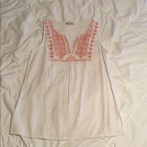 White and Orange Embroidered Tank Top